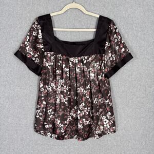 Apostrophe Babydoll‎ Satin Blouse Large Chocolate Flowy Y2K 90s Cottage Prairie